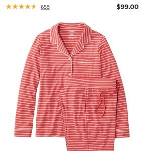 LL Bean coral striped pajamas